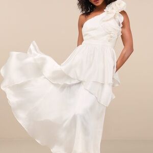 Lulus Lanelle Ivory Ruffled One-shoulder Midi Dress White - Size S